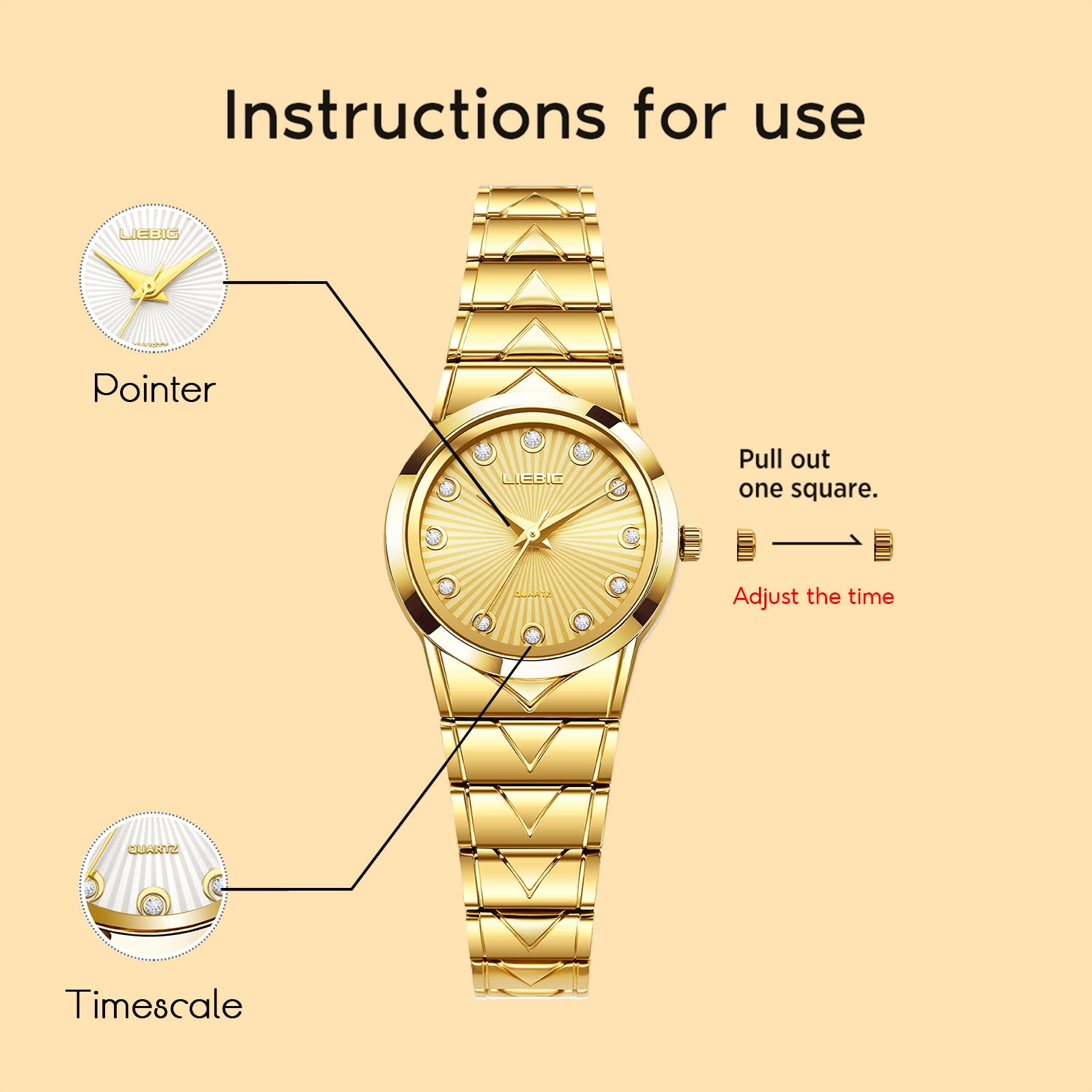 LIEBIG Small Gold Watches for Women Easy Read Ladies Quartz Wrist Watch 3ATM Waterproof Fashion Luxury Female Womens Watch