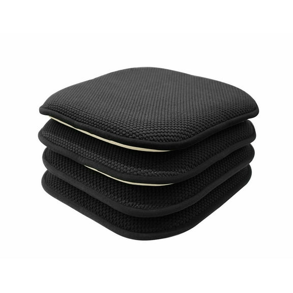 4 Pack Premium Memory Foam Non-Slip Ultra Soft Chenille Surface Chair Pad Cushions - Black