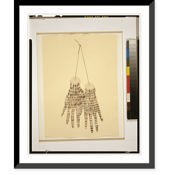 Historic Framed Print, [The poetic body: Poem gloves].Lesley Dill '92., 17-7/8" x 21-7/8"