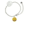 thumbnail image 2 of Delight Jewelry Silvertone Optic Yellow Softball with Red Crystal Stitching Silver-tone Flower Link Chain Bracelet, 6.75"+2" Extender, 2 of 4