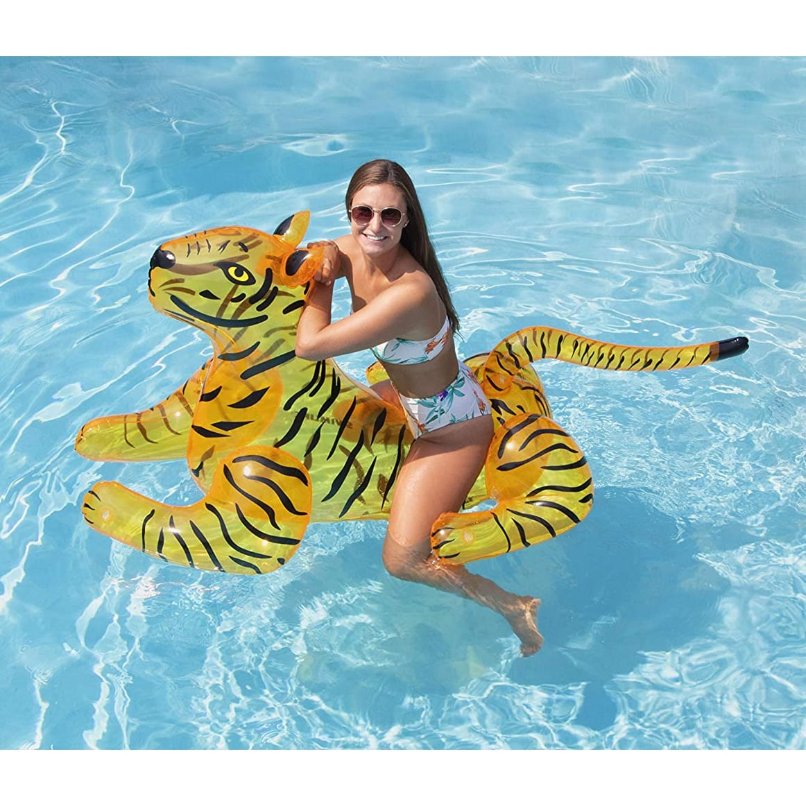 Swimline Giant 73" Long Wild Tiger Inflatable Ride On Swimming Pool Float