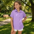 thumbnail image 2 of JAJAHO Boys Girls Button Down Shirts Kids Short Sleeve Solid Color Loose Fit Collared Blouses Classic Casual Summer Top Ages 3-16 Years Comfortable Tops, 2 of 6