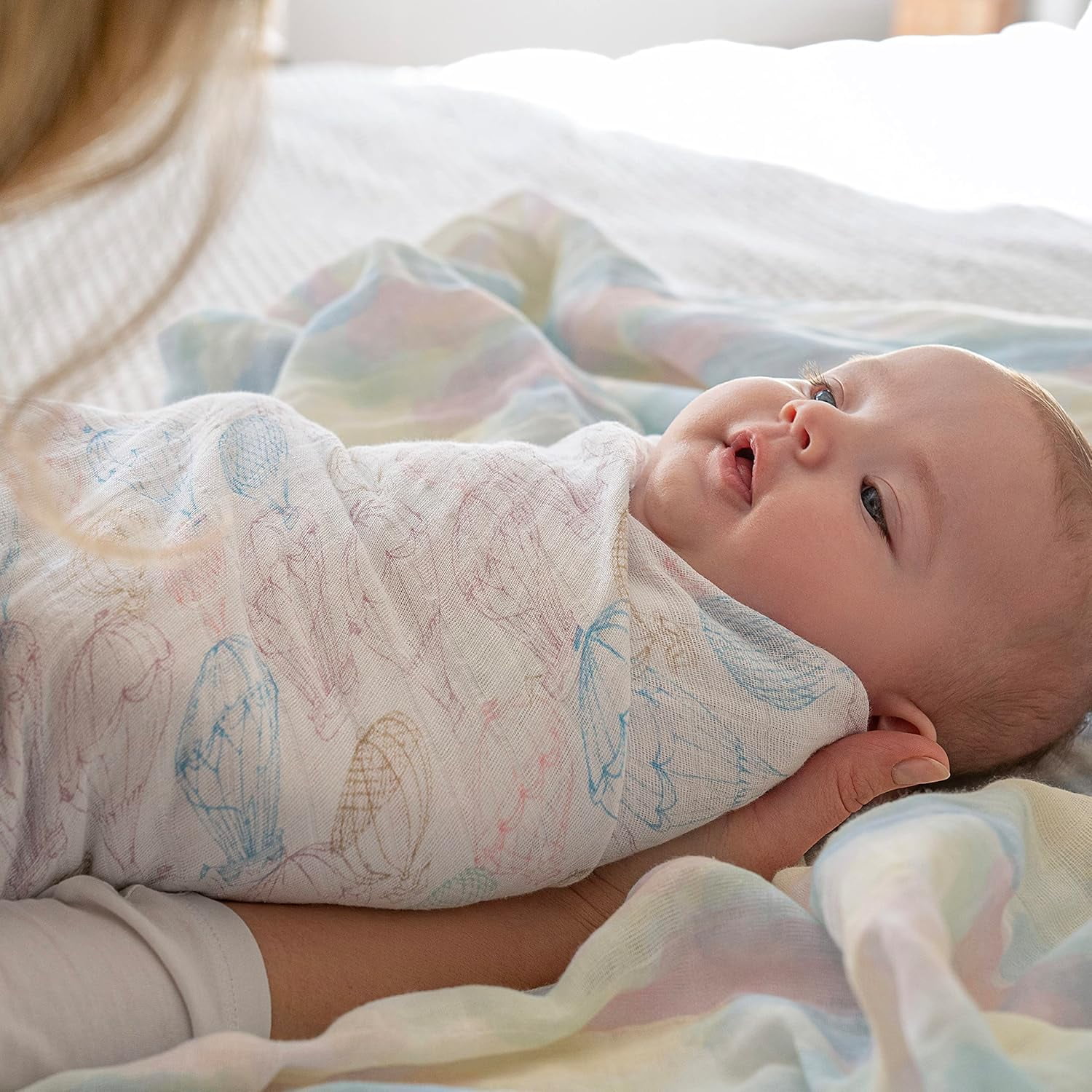 aden + anais Organic Cotton Muslin Swaddle Blanket, Pink Above the Clouds, Unisex, 4-Pack