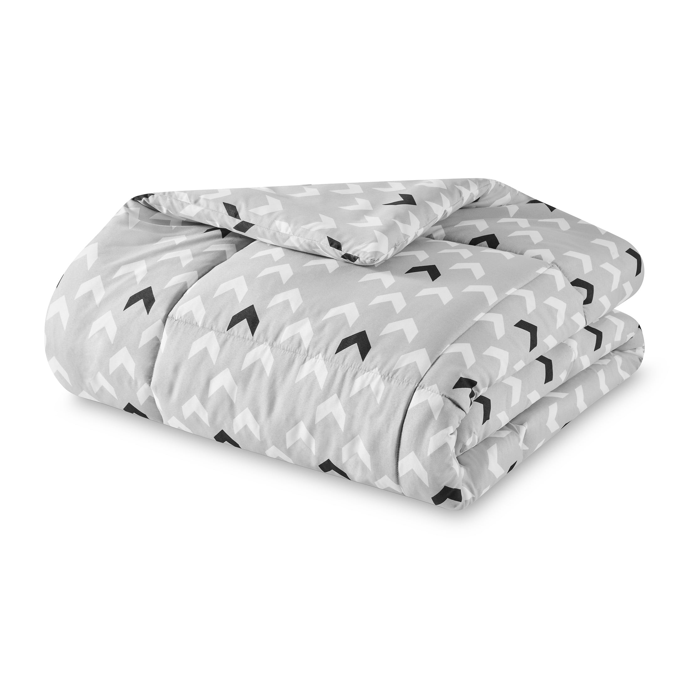 Mainstays All in One Reversible Comforter and Sheet set- 7 Piece, King, Light Grey Chevron