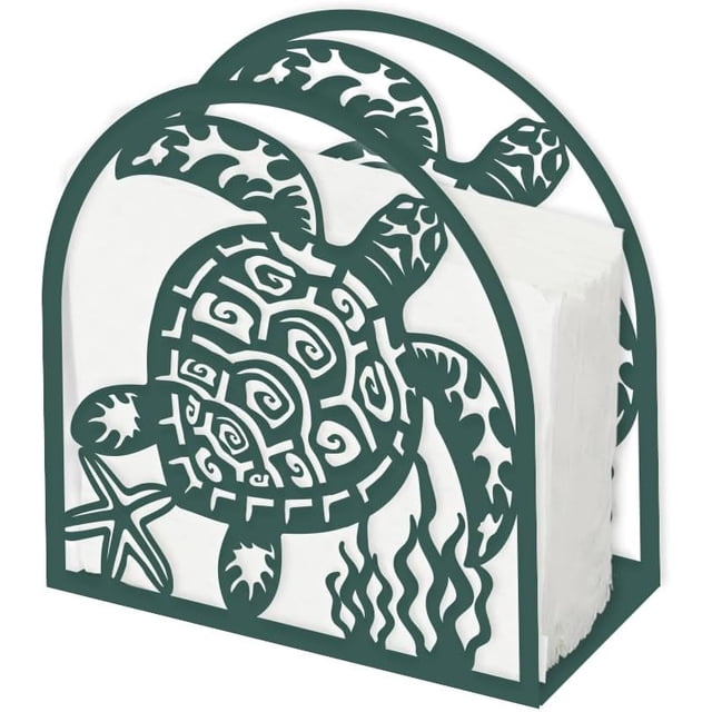 Servilletero de papel metálico con forma de tortuga verde para mesa, diseño de estrellas de mar y algas
