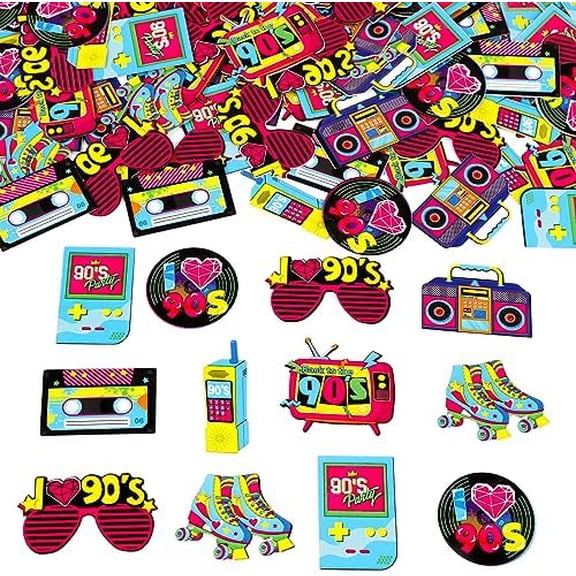 90's Party Confetti, 200pcs Multicolor Double-Sided Printing Confetti, 90s Theme Party Decorations for Adults