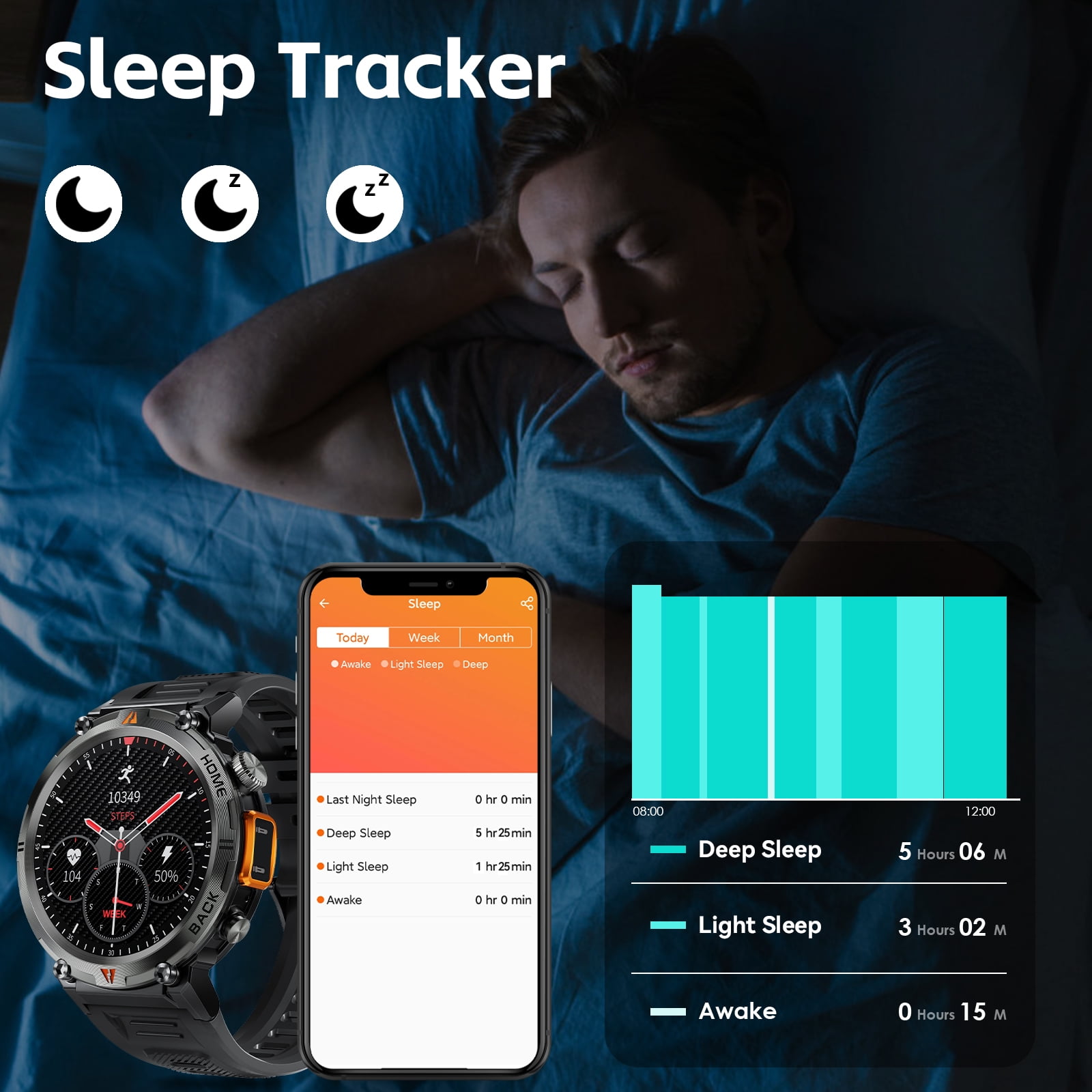 XAXRE Smart Watches with Flashlight for Men, 1.45 inches Bluetooth Call Watch Activity Tracker, Rugged Outdoor Tactical Watch for Android and iPhone, Black