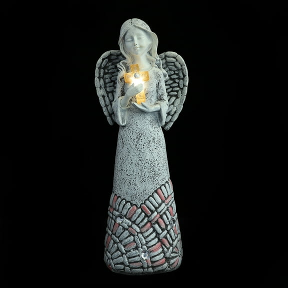 WORGEOUS Angel Statue Props Solar Cross 26.00X10.00X7.00CM Grey