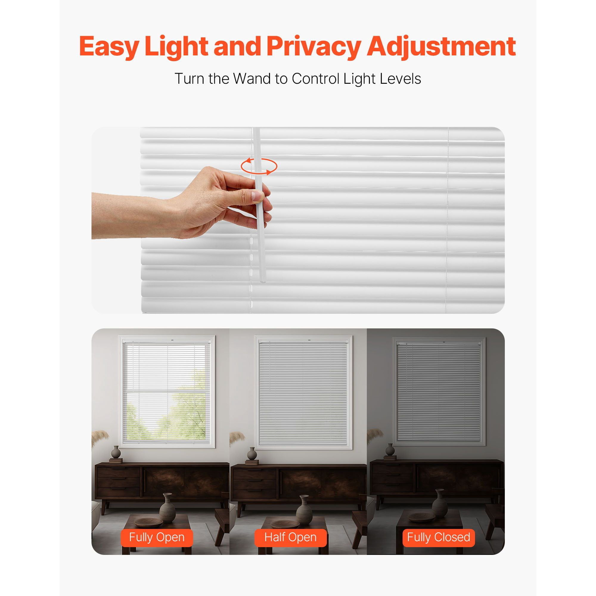Cordless Mini Blinds 34x48 Inch 1 Inch Slats Vinyl White Window Blinds Cordless Lift Wand Tilt for Bathroom Kitchen Laundry