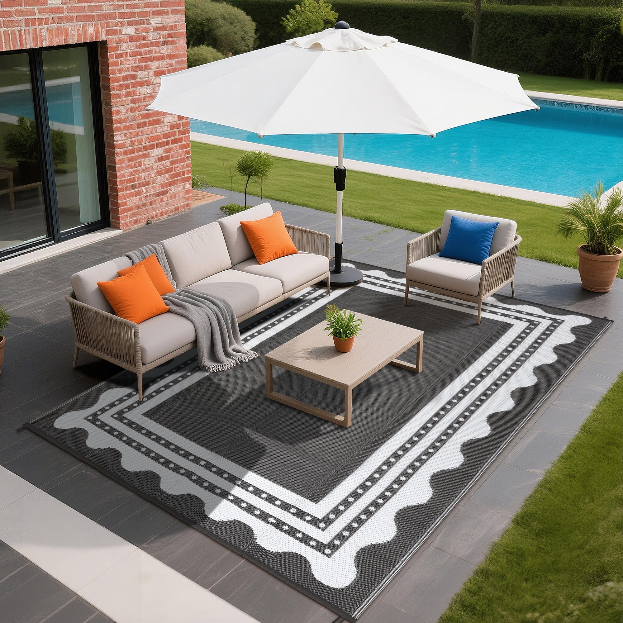 Waterproof Outdoor Rug – Reversible Plastic Mat for Camping, RV, Patio, Deck, Backyard, Balcony, Picnic – Easy Clean, Fade Resistant, Lightweight & Portable