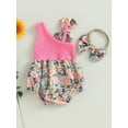thumbnail image 5 of VOLTEY Toddler Infant Baby Girls Summer Romper 0 3 6 12 18 Months Floral One Shoulder Romper and Stretch Headband Cute Clothes Set, 5 of 10