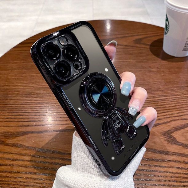 3D Astronaut Design Electroplated Protective Phone Case With Ring Kickstand For Apple IPhone 13 14 Pro Max Plus