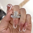 thumbnail image 2 of Kalapi Jewel 14K White Gold Plated Bridal Ring with Eternity Band - 1.5 Ct Radiant Cut Moissanite Ring Set - Exquisite Solitaire with Accents Ring for Her - Beautiful Gift for Engagements, 2 of 3