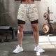 thumbnail image 5 of Toystoory Pantalones cortos de entrenamiento para hombre, pantalones cortos para correr, entrenamiento deportivo, culturismo, Fitness, pantalones Uniforme atlético Marrón militar L, 5 of 6