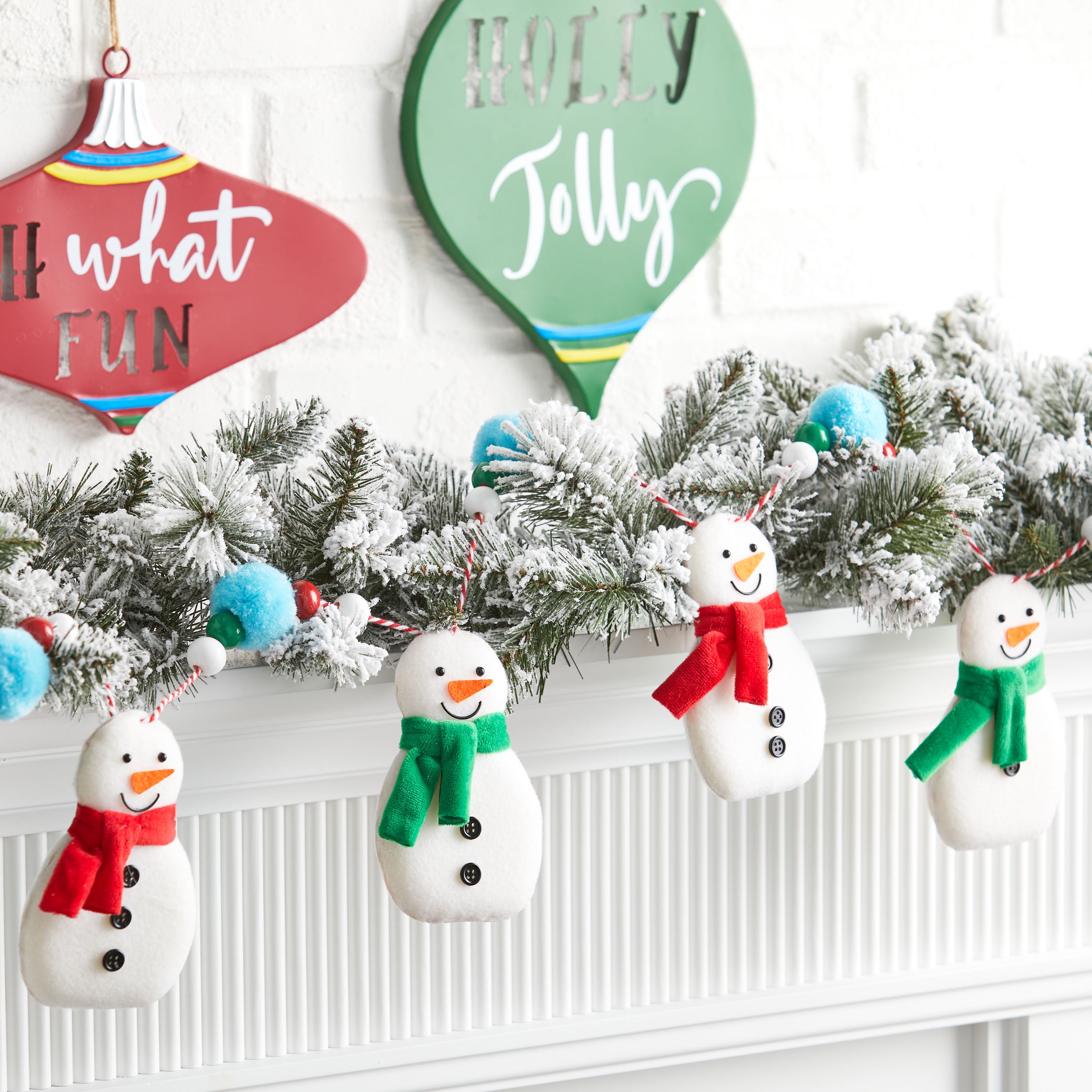 Holiday Time Brand Pom Pom and Fabric Snowman Garland, 6'