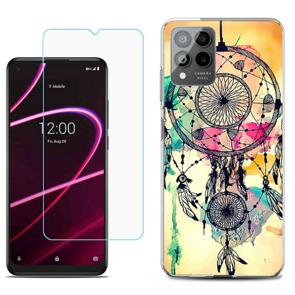 Slim-Fit Gel TPU Phone Case for T-Mobile Revvl 6 Pro 5G, with Tempered Glass Screen Protector, by OneToughShield ® - Dream Catcher Color