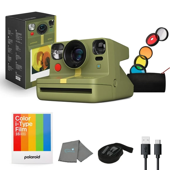 Now+ Gen 2 Instant Camera, Forest Green, Bluetooth Now Plus Film Camera with 5 Piece Lens Filter Kit & Pouch, 8 Color Film, Works with Polaroid i-Type and 600 Film, and Lens Cleaning Cloth
