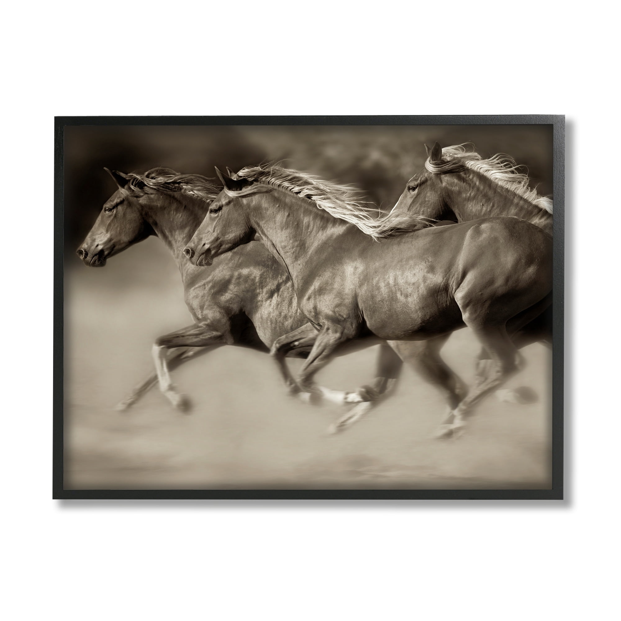 Stupell Industries Galloping Horse Herd Trotting Wild Animal Photography Photograph Black Framed Art Print Wall Art, Design by Lisa Dearing