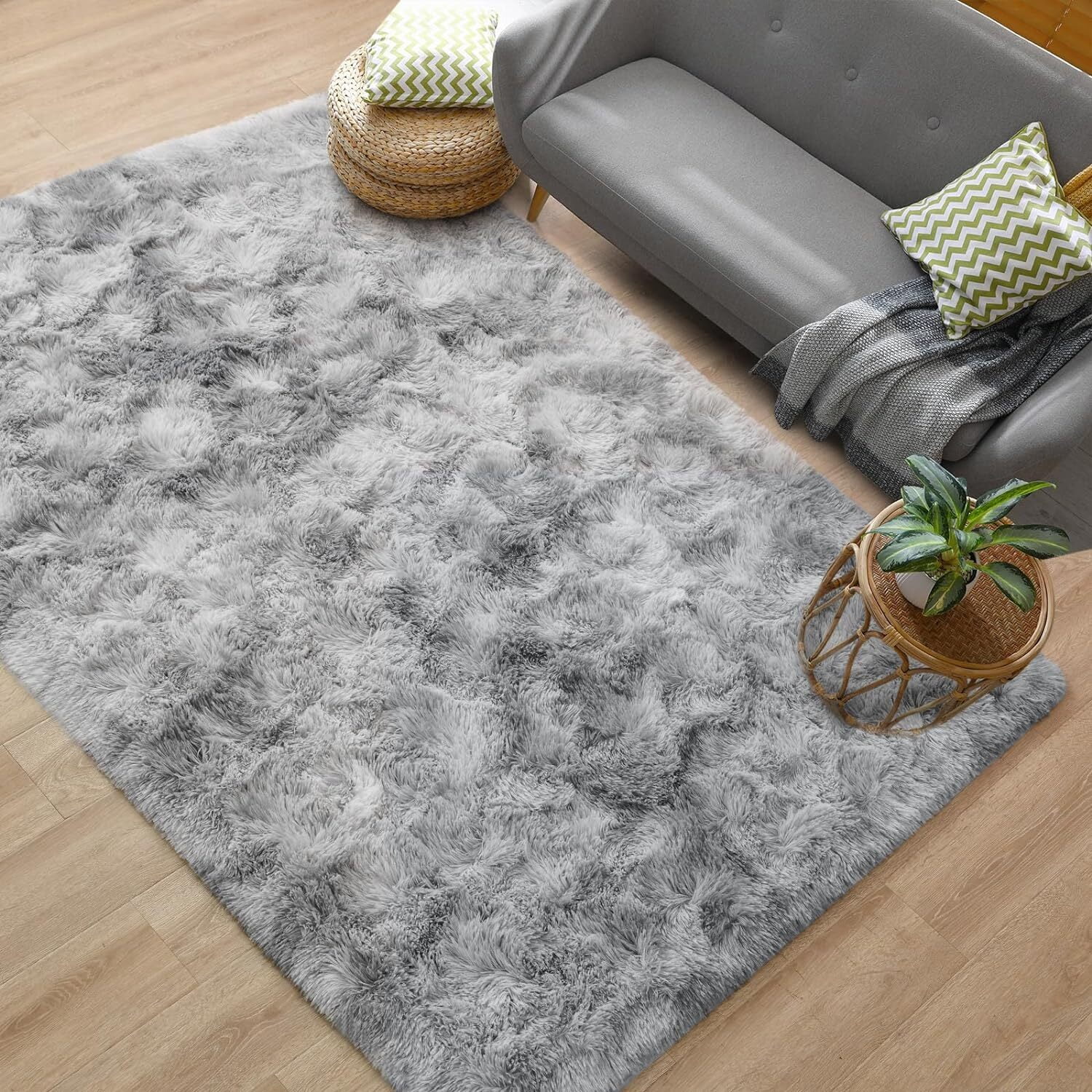 Debonair Super Soft Shaggy Rugs Fluffy Carpets 2x3 Feet Indoor Modern Plush Area Rugs for Living Room Bedroom Home Decor Upgrade Anti-Skid Rectangular Fuzzy Rug, Light Grey