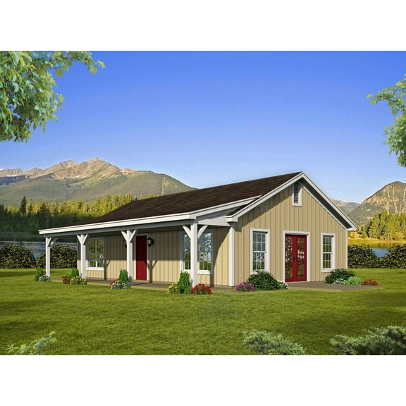 763-10003: Traditional Country 2 Bed, 1 Bath Luxury Home Plan, 1000 Sq Ft: Full Blueprints with License to Build by Home Plan Marketplace - Lesuto