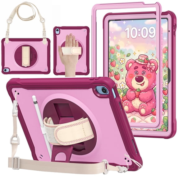 ProCase Fully-Body Shockproof Rugged Protective Cover with Screen Protector for iPad (A16) 11th / 10.9" iPad 10th Gen -Raspberry