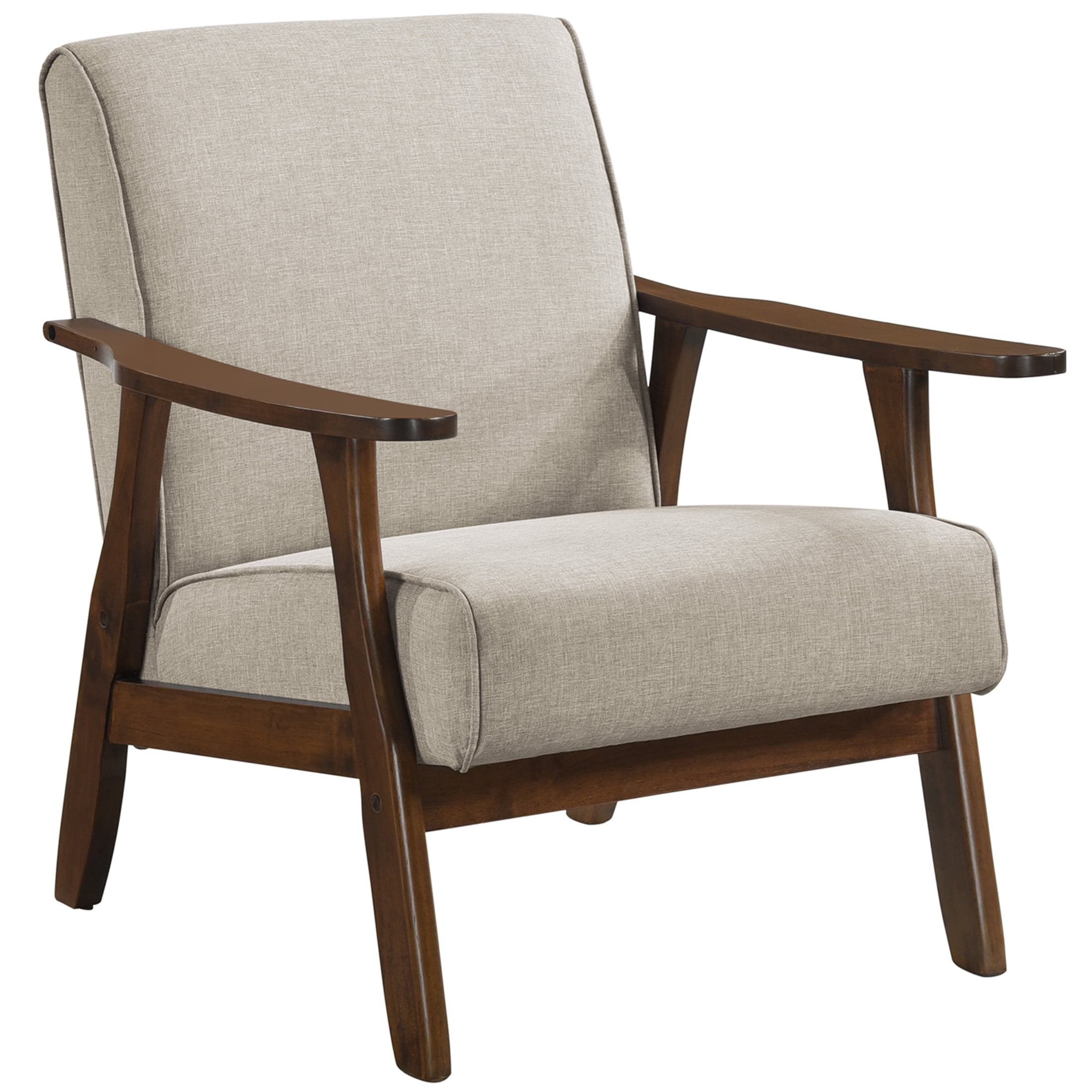 Castle Place Mid-Century Upholstered Linen Accent Chair, Warm Grey