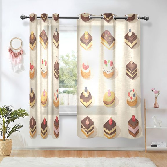 Yayeee Window Curtains Set of 2 for Living Room Light Filtering 63"x42", Red Cakes