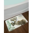 thumbnail image 2 of Antlers Bath Mat, Moose in Winter Forest Wildlife Reindeer Christmas Theme Watercolor Painting Style, Non-Slip Plush Mat Bathroom Kitchen Laundry Room Decor, 29.5 X 17.5 Inches, Beige Green, Ambesonne, 2 of 2