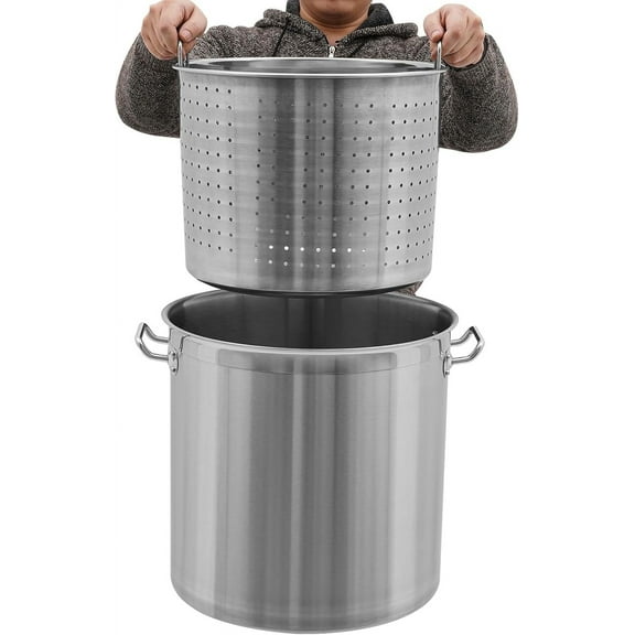 53 Quart Large Stock Pot with Lid, Heavy Duty Stainless Steel Cooking Pot,  Cookware for Soup, Stew & Sauce, with Strainer & Handle, Induction Ready