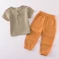 thumbnail image 3 of Blekii Kids Summer Cotton Linen Set, 2 Piece Short Sleeve Top And Pants, Casual Outfit, Orange, 80, 3 of 3