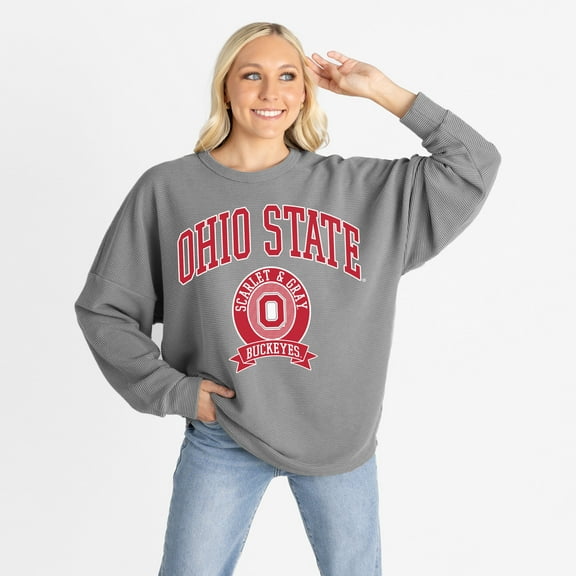 Women's Gameday Couture Gray Ohio State Buckeyes Oversized Training Day Corded Sweatshirt