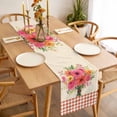 thumbnail image 6 of Spring Flowers Cotton Linen Table Runner for Dining Kitchen, Vintage Pastoral Floral Leaves Farm Checkered Wedding Outdoor Party Tablerunners, Dresser Scarf Coffee Tablecloth Runners 13x36 Inches, 6 of 9