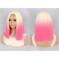 thumbnail image 3 of Unique Bargains Lace Front Wigs Medium Long Straight Hair for Women Lady Gradient Pink, 3 of 8