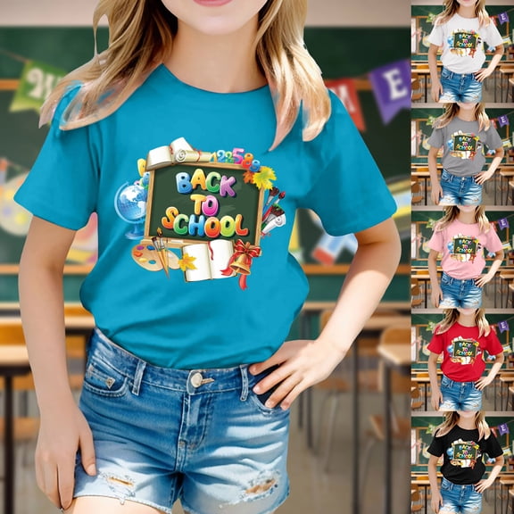 LILIYA First Day Of School Shirt Toddler Girl Kindergarten Here I Come Fashion Short Sleeve Cotton T-Shirt Little Kids Casual Clothes