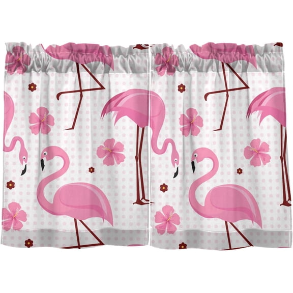 Coolnut Flamingo Kitchen Curtains 2 Panels, UV Protected Tier Curtains Half Window Curtains for Guest Room Bathroom Sink Laundry Room Basement,36"x 27"