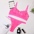 thumbnail image 4 of Encaje sexy conjunto de ropa interior sujetador ropa interior regalo para mujer, rosa fluorescente, S 2 piezas seitruly XX000054-04, 4 of 7