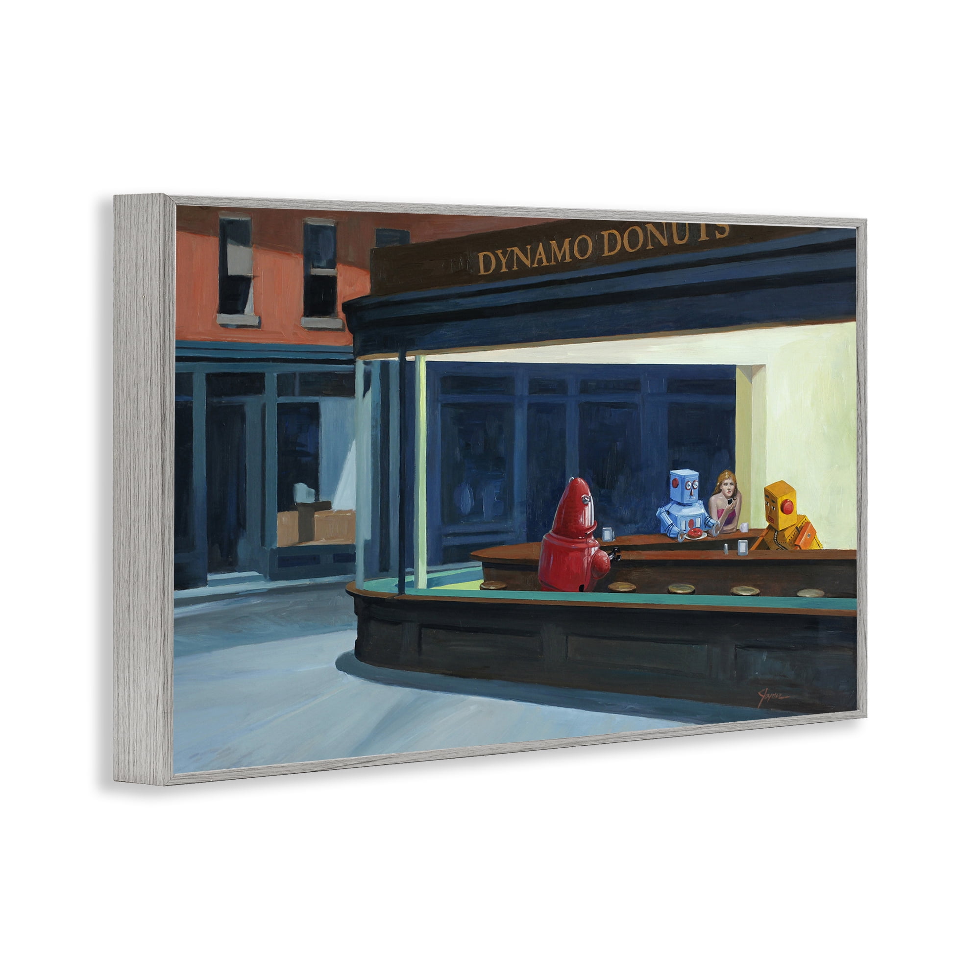 Stupell Industries Robots in Donut Shop Gray Framed Giclee Art, design by Eric Joyner
