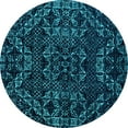 thumbnail image 1 of Ahgly Company Machine Washable Indoor Round Abstract Turquoise Blue Modern Area Rugs, 4' Round, 1 of 4