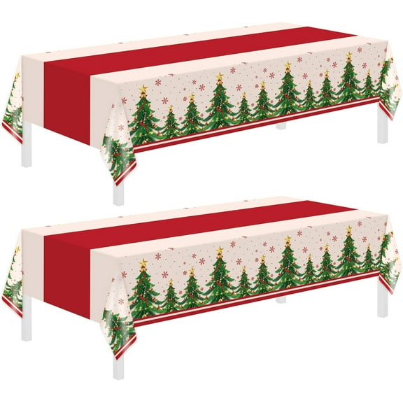 2 Pack Christmas Tablecloths,Christmas Party Decoration,54 x 108 Inch,Disposable Plastic Table Cloths Rectangular for Party Supplies,Xmas Tree Table Cover for Home,Dinner,Indoor,Outdoor,Picnic
