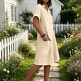 thumbnail image 5 of Womens Casual Button Down Dress, Loose Flowy Short Sleeve Tunic Dress, Elegant Work Office Vacation Dress with Pockets, S-2XL, 5 of 6