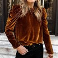 thumbnail image 2 of Vedolay Sweatshirts Womens Tops 2023 Fall Long Sleeve Loose Pullover Casua Solid Crewneck Sweatshirts,Brown M, 2 of 3
