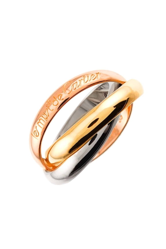 Pre-Owned Cartier Trinity MM #55 Ring, 18K Yellow Gold, White Pink Triple Band, Three Colors,...