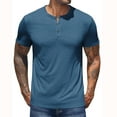 thumbnail image 2 of Coorders Men's Knit Round-Neck Shirt Short Sleeve, Solid Button Tee for Summer,Blue,XXXL, 2 of 6