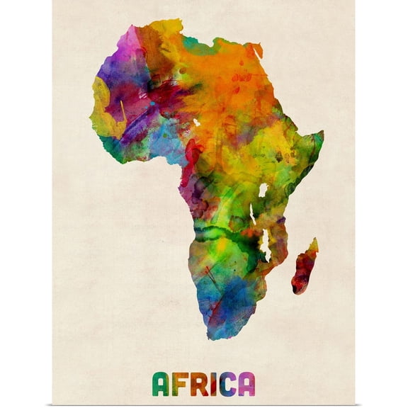 Great BIG Canvas | Rolled Michael Tompsett Poster Print entitled Africa Watercolor Map