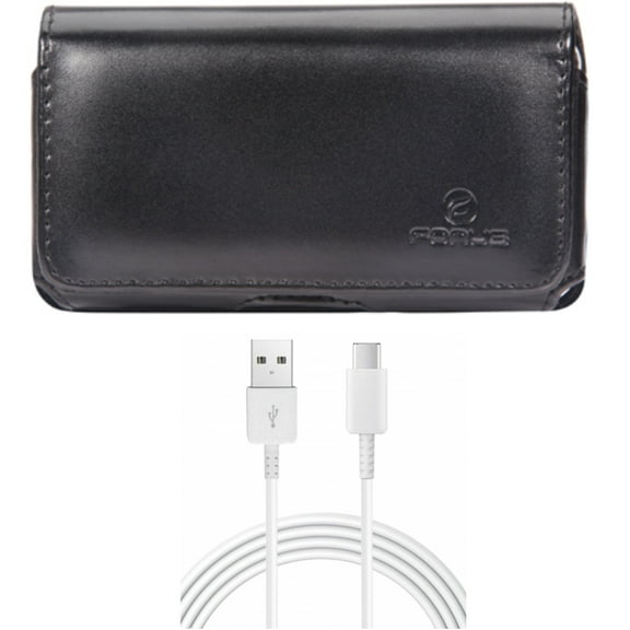 10ft USB-C Cable w Case Belt Clip for Samsung Galaxy S22,S21,S20 - Type-C Charger Cord Power, Leather Swivel Holster
