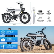 60V 27.5AH Removable Battery,2000W (Peak) Motor COSWHEEL CT20s Electric Bike for Adults, up to 40MPH,100 Miles . Electric Motorcycle, 20 Fat Tire ,with APP UL2849