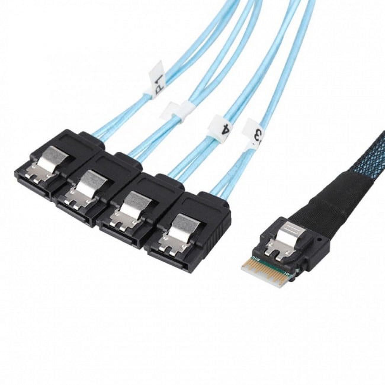 JSER Slim Line SAS 4.0 SFF-8654 4i 38pin Host to 4 SATA 7pin Target Hard Disk Fanout Raid Cable 50cm