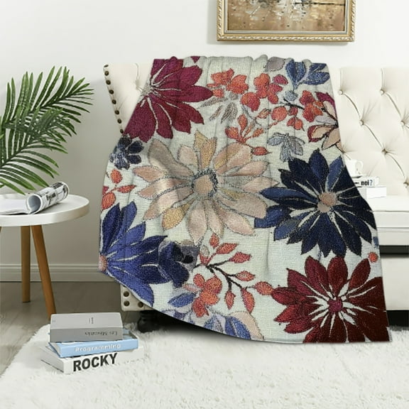 Autua Flowered Bed Foliage Blanket for All Seasons, Soft Flannel 40x50in