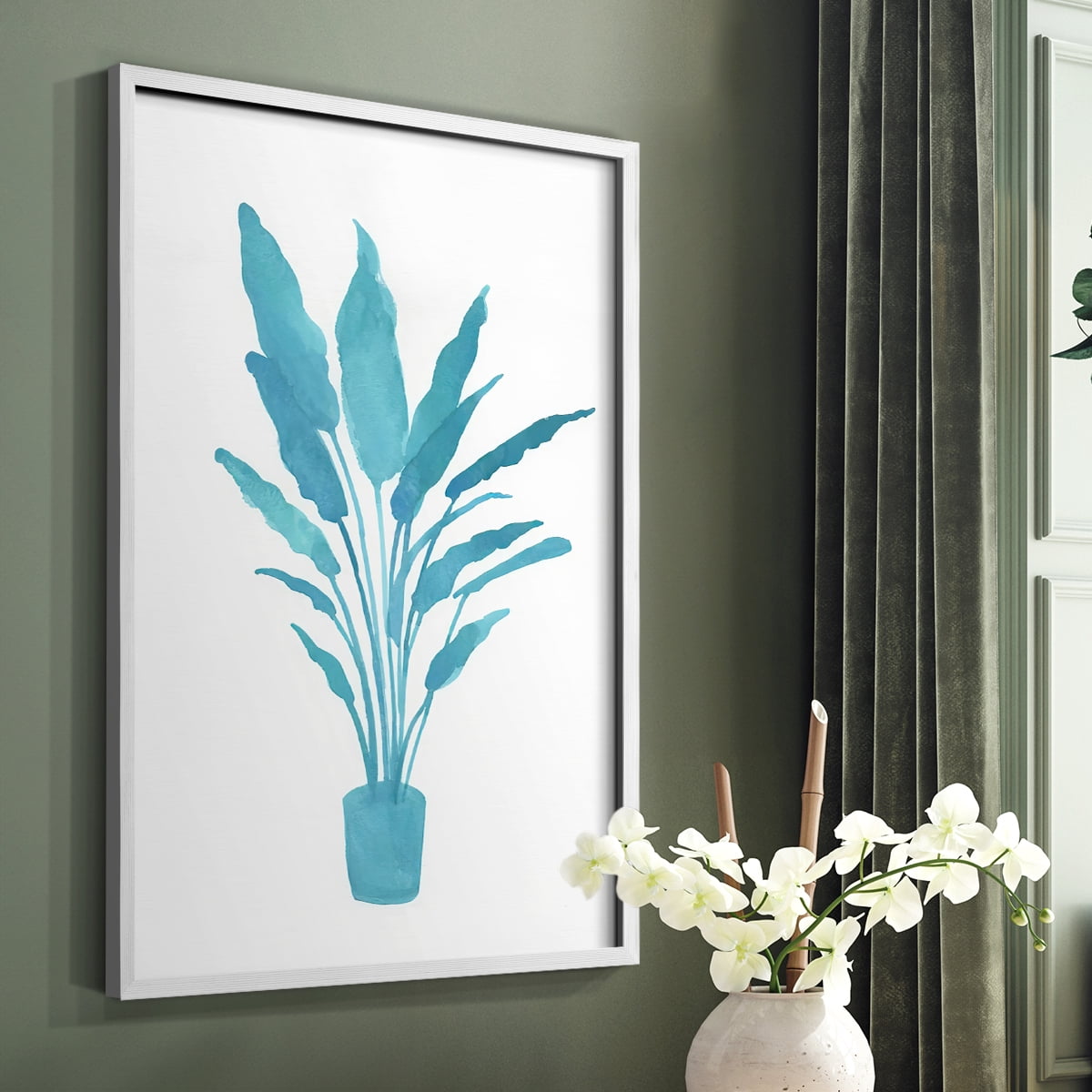 Watercolor House Plant I Framed Print in White Solid Wood 8 x 10 Framed Print
