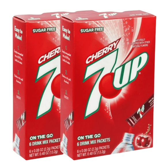 7UP Cherry Singles to Go, Powdered Drink Mix, Zero Sugar, Low Calories, Fruity Flavor, Easy to Make Indoor and Outdoor Picnic Drink Mix  2 Boxes, With 6 Sticks Each, Total of 12 Servings